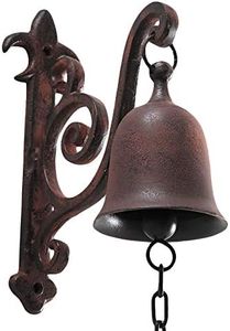 DECONOOR Vintage Cast Iron Dinner Bell as Entry Door Bell, Outside Hanging Decor or Indoor Decoration Wall Antique Farm and Front Gate Bell, Brown