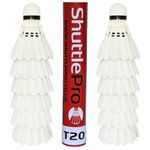 ShuttlePro T20 Badminton Shuttlecocks, 12 Pack, Goose Feather, Professional Training, Durable, Balanced Flight, 77/78 Speed (78)