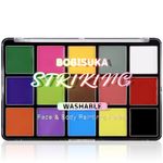 BOBISUKA Face Body Paint, 15 Color Professional Face Painting Palette for Art Theater Halloween Party Cosplay Clown Sfx Makeup for Women Adults, Non-Toxic Washable