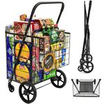 Siffler Grocery Shopping Cart 396 LBS Super Capacity Extra Folding Utility Cart with Double Basket Jumbo Collapsible Cart Extended Foam Cover, Heavy Duty Trolley for Laundry, Groceries (Black, Jumbo)