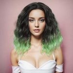 Yamel Wavy Bob Wig Natural Wig Black to Green Synthetic Hair Shoulder Length Short Curly Middle Part Lace Front Wigs for Women