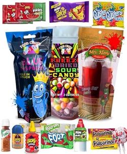 Chamoy Pickle Kit + Blue Raspberry Pickle With Freeze Dried Candy, 17 pcs-With Mexican Candy : Lucas Gusano Chamoy, Skwinkles, Fruit Rollup, Fruit By The Foot, Gushers, Tajin Seasoning, Takis Chips,