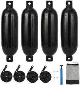 OUTLANE 4 Pack Boat Fenders, 8.5" x 27" Heavy Duty PVC Boat Bumpers for Docking with 4 Ropes, Air Pump & Storage Bag, for Boats, Fishing Boats, Yachts, Pontoon Boats Fenders Inflatable