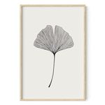HAUS AND HUES Ginkgo Leaf Decor - Modern Japanese Gingko Lead Print, Modern Wall Art Black and White Art, Leaf Wall Art Neutral Artwork, Modern Wall Art Neutral (Beige Frame, 24x36)