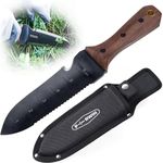 PERWIN Hori Hori Garden Knife, Garden Tools with Sheath for Weeding,Planting,Digging, 7" Stainless Steel Blade with Cutting Edge, Full-Tang Wood Handle with Hanging Hole