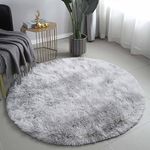 Vafodo 4X4 Tie Dye Light Gray Fluffy Round Rug for Living Room, Luxurious Circle Carpet for Bedroom Shaggy Plush Soft Grey Round Rug Home Decoration Carpets (Tie Dye Light Gray, 4x4 Feet)