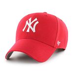 47 MLB New York Yankees MVP Unisex Baseball Cap, Adjustable Hook & Loop Strap, White Logo, Colour Red