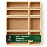 Bamboo Drawer Organizer Storage Box/Bin Set - Multi-Use Drawer Organizer for Kitchen, Bathroom, Office Desk, Makeup, Jewelry (8 Boxes)