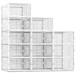 SEE SPRING 12 Pack Shoe Storage Box, Clear Plastic Stackable Shoe Organizer for Closet, Space Saving Shoe Rack Sneaker Container Bin Holder, Clear