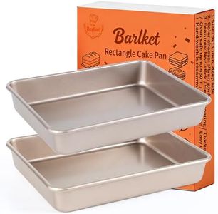 Barlket Nonstick Rectangle Cake Pan, 9x11 Inch Baking Pan, Deep Lasagna Pan, Bread Pan Toaster Oven Tray Bakeware, Heavy Duty Baking Sheet Pans, 11x9x2 Inch, Pack of 2, Gold, Easy Release