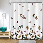 ChloropLastid Butterfly Shower Curtain Set with Hooks Colorful Butterflies Spring Girls Bathroom Decor Shower Curtains Durable Waterproof Polyester Fabric 72x72inch