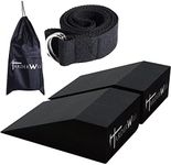 HarderWill 3 in 1 Yoga Foam Wedge Blocks (Pair), Calf Raise Block, Yoga Strap Set, Calf Stretcher, Yoga Wrist Support, Balance, Pushup, Fitness, Pilates, Heel Stretcher, Squat Wedge with Gym Bag