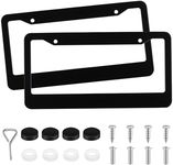 Amiss 2 Pack Solid Rust-Proof License Plate Frame, 2 Circular Holes Stainless Steel Licenses Plate Covers Protector Frame with Screw Caps for Women & Man, Automotive Exterior Accessories (Black)