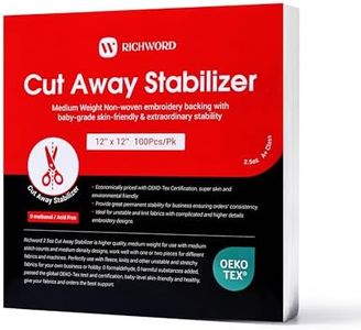 RICHWORD Cut Away Embroidery Stabilizer Backing 12X12 inches 100 Sheets, 2.5 Oz Medium Weight Embroidery Stabilizer for 5x7 Hoops of Commercial and Home Embroidery Machine