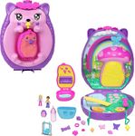 Polly Pocket Mom and Baby Hedgehogs Travel Set 2 in 1 with 2 Mini Figures and 16 Accessories, Hedgehog Handbag Set on the Theme of Animals, JBJ91