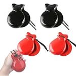 Naiveferry 4Pcs Wooden Finger Castanets, Musical Castanets Instrument Music Educational Clap Board Musical Percussion Instruments for Adults(Black and Red)