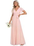 Ever-Pretty Bridesmaid V-Neck Ruffle Sleeves Bridesmaid Dresses Pink 10UK