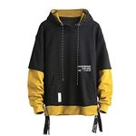 GURUNVANI Contrast Color Hoodies Men Pullover Hoodie Patchwork Hoodies (X-Large, Yellow)