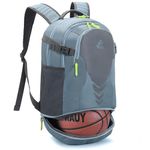 35L Basketball Backpack Large Sports Bag with Separate Ball Compartment, for Basketball Soccer Volleyball Swim Gym Travel (Light Blue)