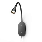 Wall Reading Light, Book Light for Reading in Bed, Touch Control USB Output Modern Reading Lamp,5 Dimmable LED Flexible Gooseneck 4000k Bed Lights, Easy to Install Black