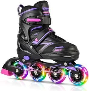 Kuxuan Adjustable Illuminating Inline Skates for Kids Ages 5-8 8-12, Fun Beginner Roller Skates Blades with Full Light Up Wheels, Outdoor Skates for Boys Girls Youth Adult