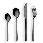 Berglander 24 Piece Titanium Black Plated Stainless Steel Cutlery Set, 24 Pieces Black Flatware Set, Black Silverware Set, Service for 6 (shiny Black)