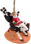 Cast Resin Bull Riding Santa Claus Hanging Christmas Tree Ornament, 3 1/4 Inch