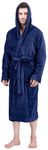 NY Threads Mens Hooded Fleece Robe - Plush Long Bathrobes (Large-X-Large, Navy)