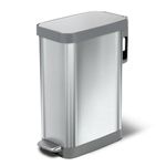 Glad Slim Trash Can with Clorox Odor Protection - Narrow Kitchen Garbage Bin with Soft Close Lid, Step On Foot Pedal and Waste Bag Roll Holder, All Stainless, 45 Liter