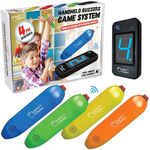 Teacher's Choice 4 Player Wireless Handheld Game Buzzer System - Displays First Buzz-in - Great for Jeopardy, Family Feud, Trivia and Buzzer Games - Console with 4 Joystick Buzzers, 4 Unique Sounds