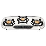 Faber high efficiency 3 Brass Burner gas stove|| Stainless Steel|| ISI Certified gas stove, Manual Ignition, (COOKTOP CRYSTAL 3BB SS) 2 year comprehensive warranty