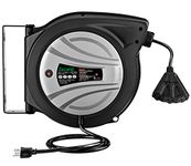 Cecarol Extension Cord Reel 14AWG/3C SJTOW 50FT Retractable Cord with Triple Tap, 13A/ 125V/ 1625W, Slow Retraction Tech, Circuit Breaker, Power Indicator, 180° Swivel (50FT, Black)