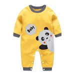 Bold N Elegant Cute Panda Cartoon Print Newborn Cotton Full Sleeve Footless Baby Romper Onesie Buttoned Bodysuit for Newborn Infant Baby Boys Girls (12-18 Months, Yellow)