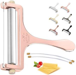 Zulay Cheese Slicer With Adjustable Thickness - Wire Cheese Slicer For Mozzarella Cheese, Cheddar Cheese, Gouda Cheese - Cheese Slicers For Block Cheese Heavy Duty With 2 Extra Wires (Rose Gold)