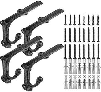 6 Inch Decorative Shelf Brackets-Heavy Duty Wall Brackets with Hooks Shelve Brackets Metal for Open Shelves Vintage Shelf Supports Farmhouse-4 Pack