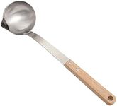 Soup Ladle, 12 Inche Oil Separator, stainless Steel Long wooden handle Soup Oil Separator Scoop Kitchen Colander Filtering Grease Spoon