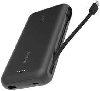 Belkin BoostCharge Portable Power Bank with Integrated Cable 20K PD 30W - Fast Charge USB-C Power Delivery, Portable iPhone Charger for iPhone 15 Series, iPad Pro, Galaxy S24 and More -Black