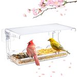 SUNALLY Window Bird Feeder for Outdoors, Clear Bird Feeders Window Mounted with Self-Adhesive Hooks, Outside Wild Bird Watching for Hummingbird,Finch in Garden, Yard, Elderly Kids Viewing