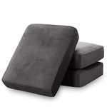 Stretch Velvet Couch Cushion Covers for Individual Cushions Sofa Cushion Covers Seat Cushion Covers, Thicker Bouncy with Elastic Edge Cover up to 10 Inch Thickness Cushions (3 Pieces, Grey)