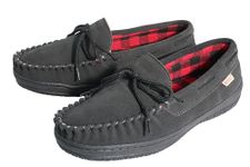 Pedoqu Men's Suede Upper Faux Fur Lining Rubber Soles Moccasin Slipper Indoor Outdoor