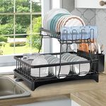 Lucario Dish Drying Rack with Drainboard, 2 Tier Dish Rack for Kitchen Counter, Dish drainers for Inside Sink, Metal Large Dish Strainers with Cup Holders(281 Rack)