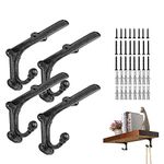 ChasBete Heavy Duty Shelf Brackets & Supports, Black Shelf Bracket with Hook, Rustic Iron Brackets for Shelves 15*8.5 cm - 4 Pcs