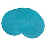 DII Classic Woven Tabletop Collection, Indoor/Outdoor Placemat Set, Round, 15" Diameter, Aqua, 6 Piece