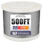 500FT 3/16" Stainless Steel Cable for Deck Cable Railing System, Premium T316 Cable Kits, 7x7 Strands Construction Braided Stainless Wire, 3/16 inch Wire Rope Cable, Yard Zipline