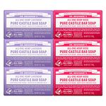 Dr. Bronner's - Pure-Castile Bar Soap, Rose 140g (3) and Lavender 140g (3) - Made with Organic Oils, For Face, Body and Hair, Gentle and Moisturizing, Biodegradable, Vegan, Cruelty-free, Non-GMO