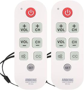 [2 Pack] Anderic Easy Big Button Universal TV Remote Control. Easy to Use, Learning, Glow Keys - Television & Cable Box Controller, Perfect for Assisted Living Elderly Care - White - RR1004