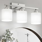 Dekang Bathroom Lighting Fixtures Over Mirror Brushed Nickel, Anti-Rust 3-Light Bathroom Vanity Lights, Modern 18Inches Wall Sconces E26 Base, Milky White Glass Shades, Bulbs Not Included