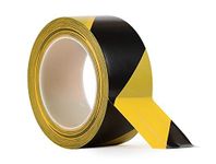 DIY Crafts 2inch Wide Double-Roll of Ultra-Adhesive Black Yellow Hazard Tape Marking. Mark Floor Step Area Safety High-Visibility Anti-Scuff Striped PVC Vinyl (1 Roll, Non Reflective Tape)