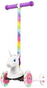 Dimensions Unicorn Kick Scooter for Kids, Self-Balancing 3 Wheeled Light Up Scooter with Extra Wide Anti-Slip Deck, Rear Brake, Lean to Steer, Lightweight Design, for Kids 3 and up, 75 LB Limit