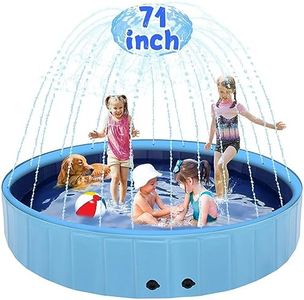 Eooqi 71" Large Dog Pool with Sprinkler, 2-in-1 Foldable Swimming Pool Non-Slip Hard Plastic Splash Sprinkler Kiddie Pool for Outdoor Backyard Kids Dogs Ducks and Pet Baths